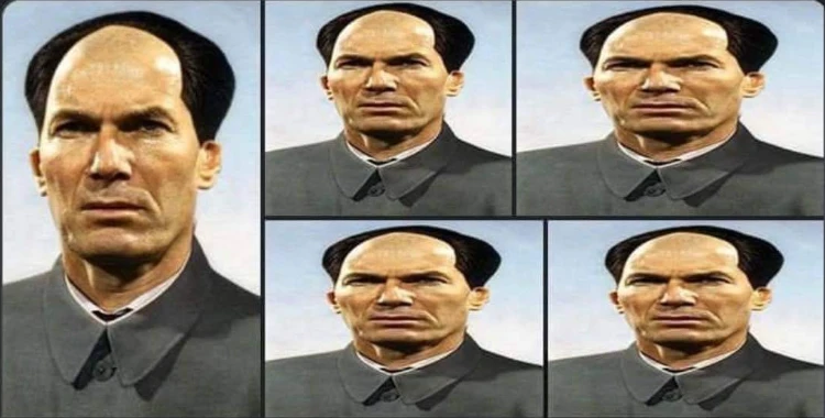Zhi Zhou in official dress, photographed from five nearly identical angles